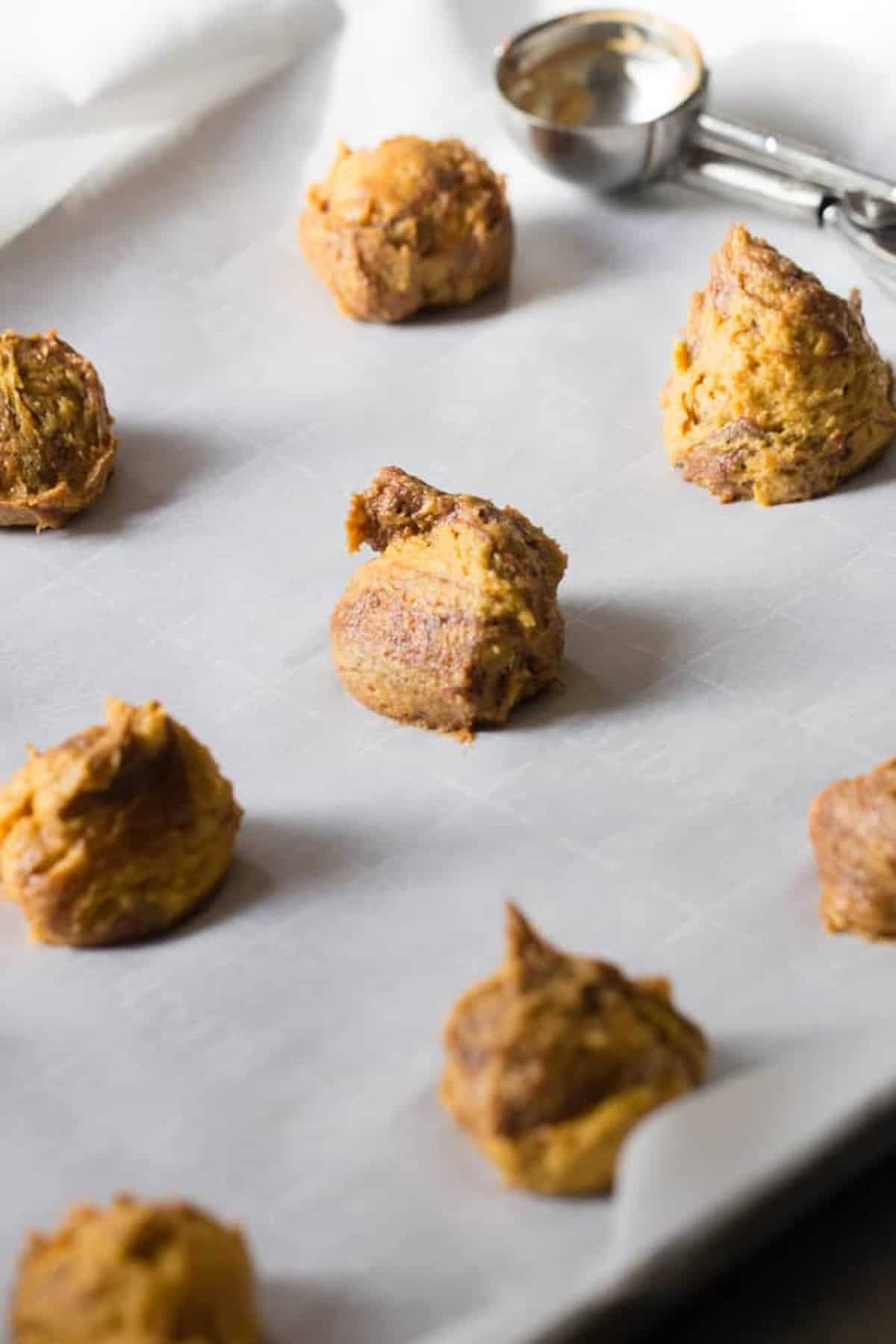 Nutella Pumpkin Cookies dough on baking sheet