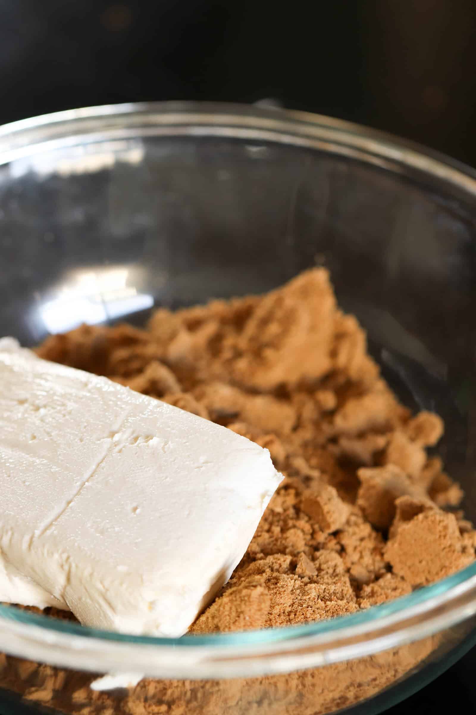 finely ground gingersnap cookies and a block of cream cheese