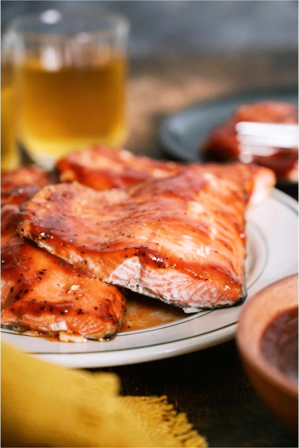 BBQ Baked Salmon on a plate.