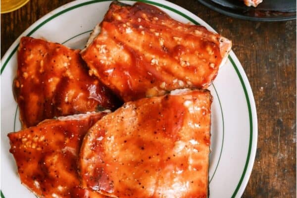 BBQ Baked Salmon on a plate.