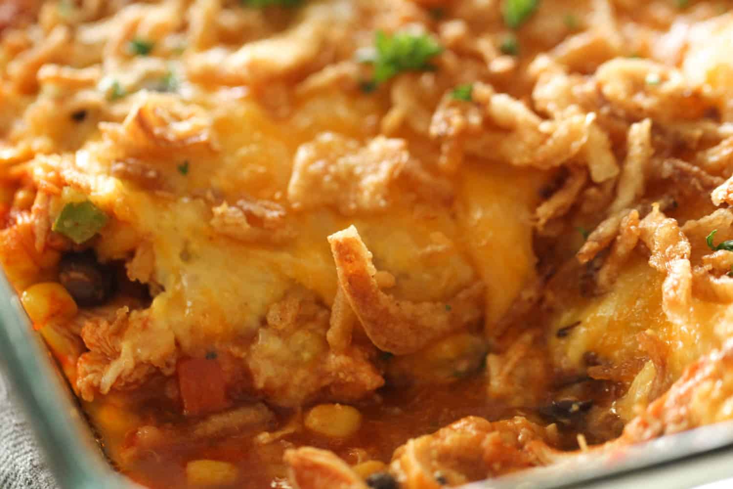 Cornbread Taco Bake in casserole dish