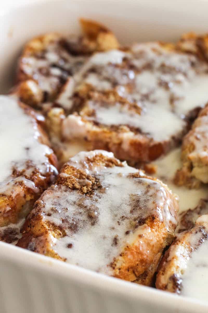 Cinnamon Roll French Bread Bake in baking dish