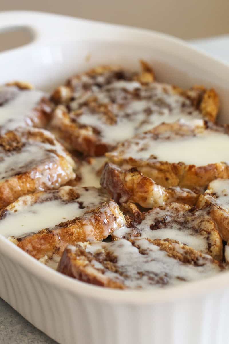 Cinnamon Roll French Bread Bake in baking dish