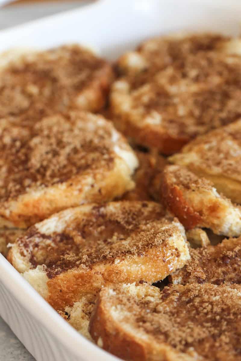 Cinnamon Roll French Bread Bake in baking dish ready to bake