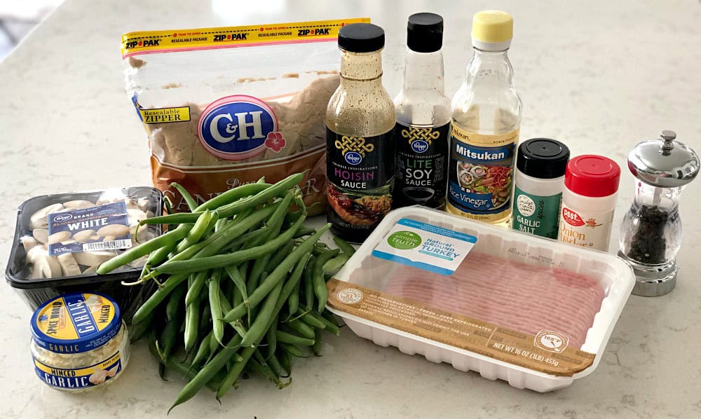 Ingredients to make Chinese Ground Turkey and Green Bean Stir-Fry