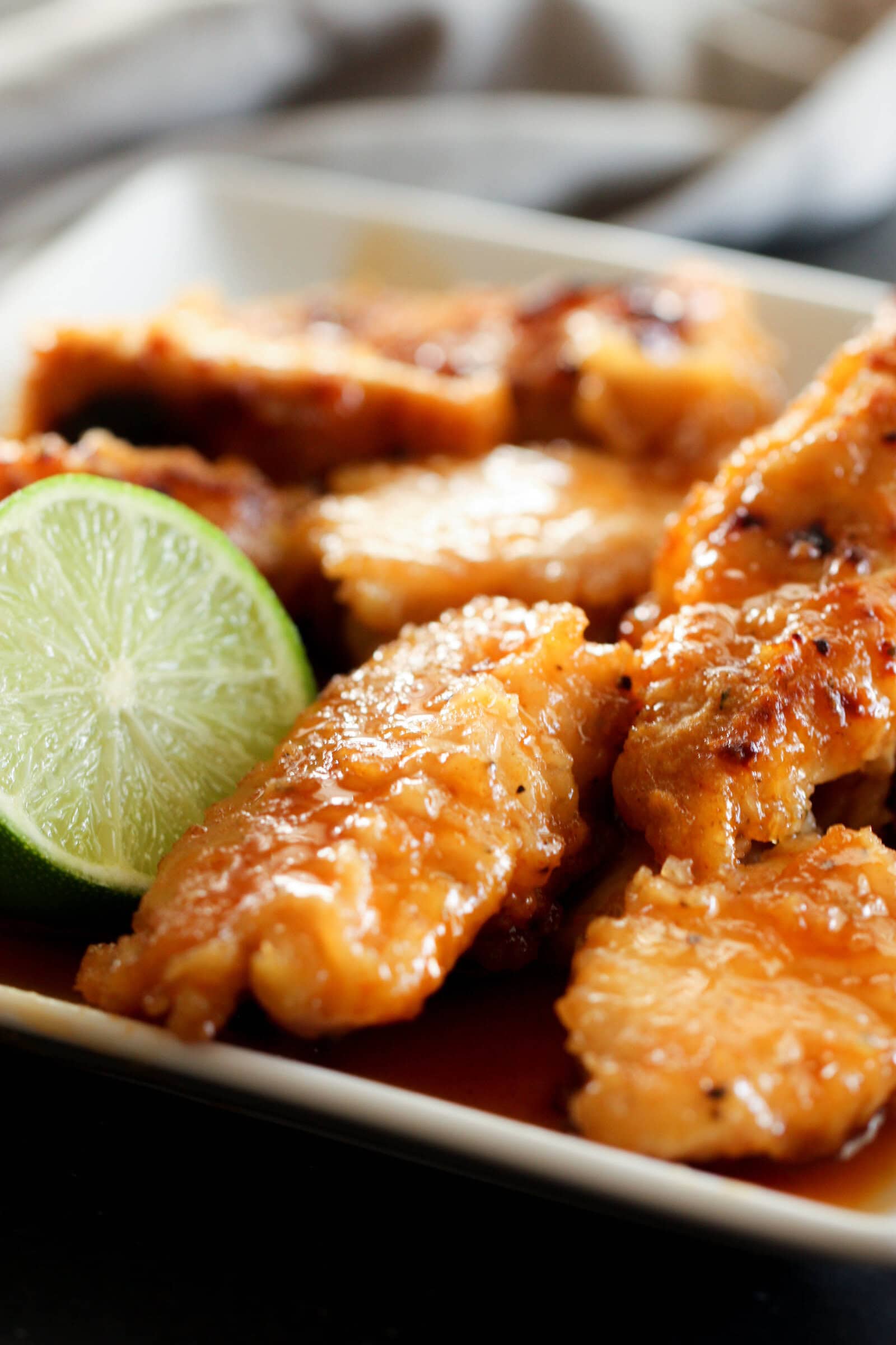 Baked Honey Lime Chicken Tenders in Baking Dish