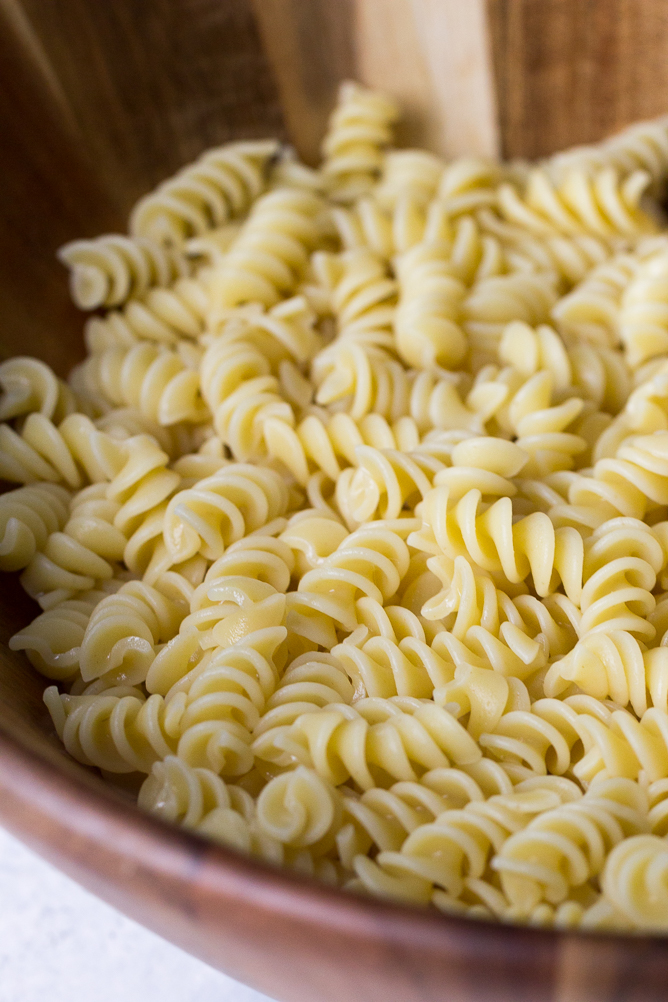 Rotini pasta cooked in a large bowl