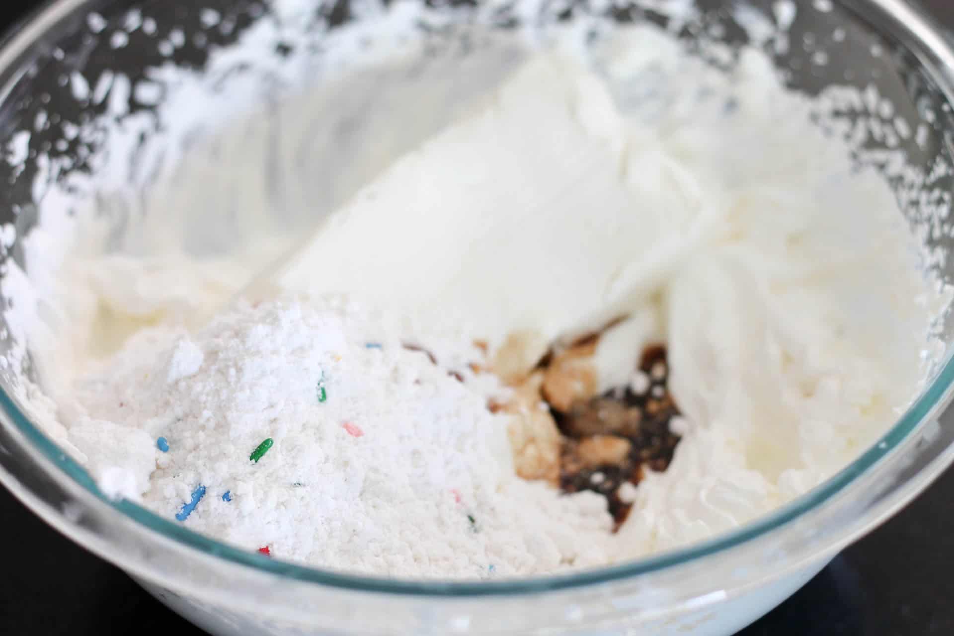 Cheesecake Filling ingredients in a glass bowl