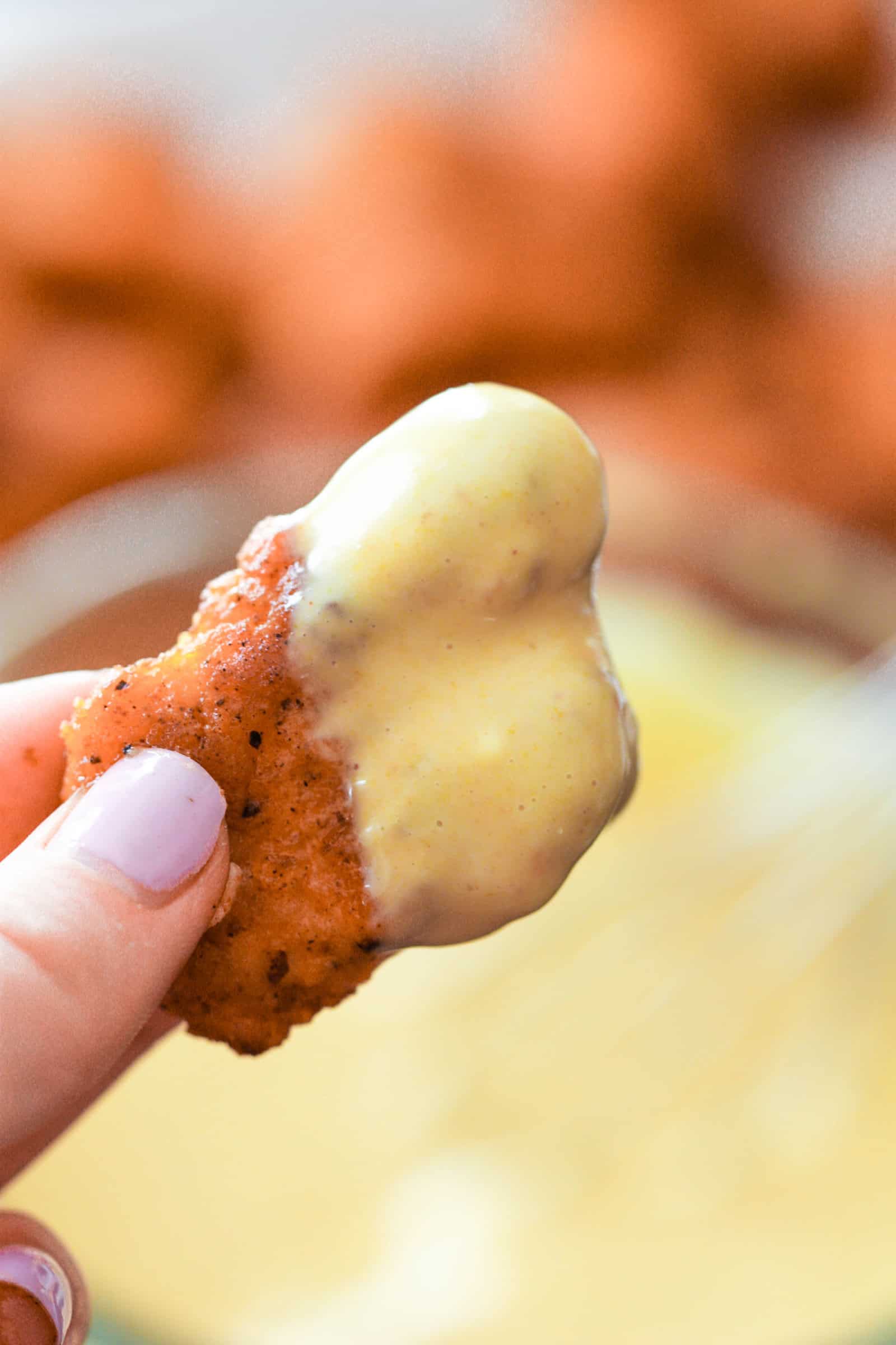 nugget dipped in homemade chick fil a sauce 