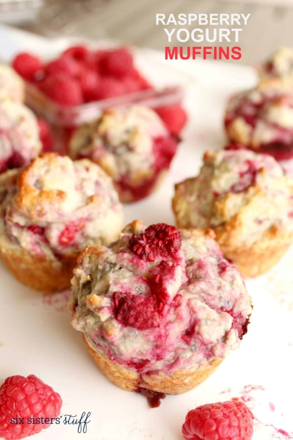 Raspberry Yogurt Muffins on a plate.