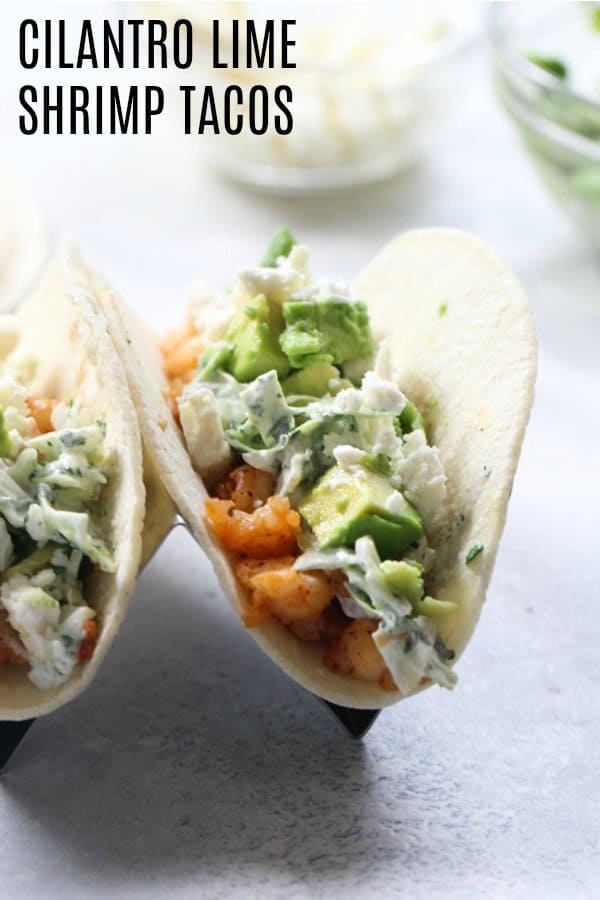 Cilantro lime shrimp tacos in flour tortillas