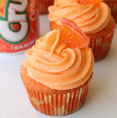 Orange Crush Cupcake with a can of Orange Crush Soda