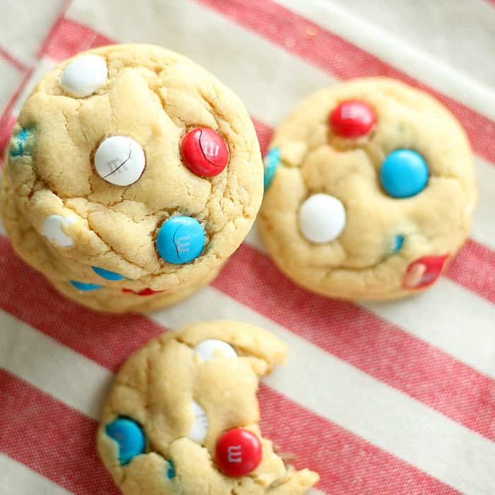 Red, White and Blue M&M Pudding Cookies