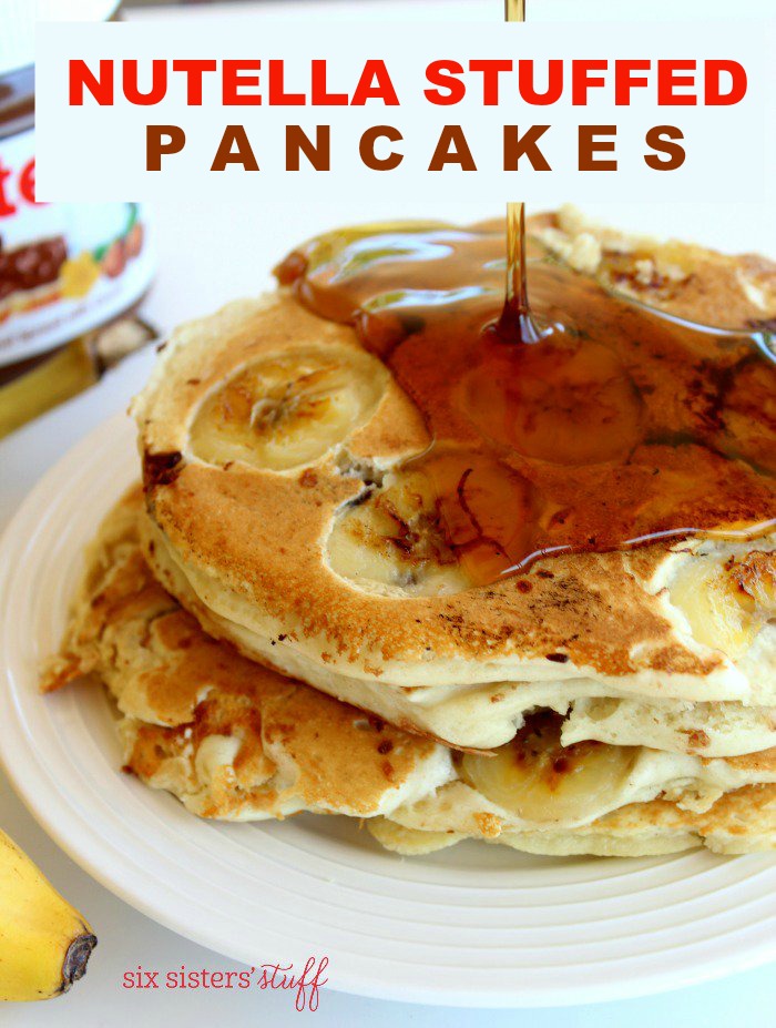 Banana Pancakes stuffed with Nutella and served with syrup