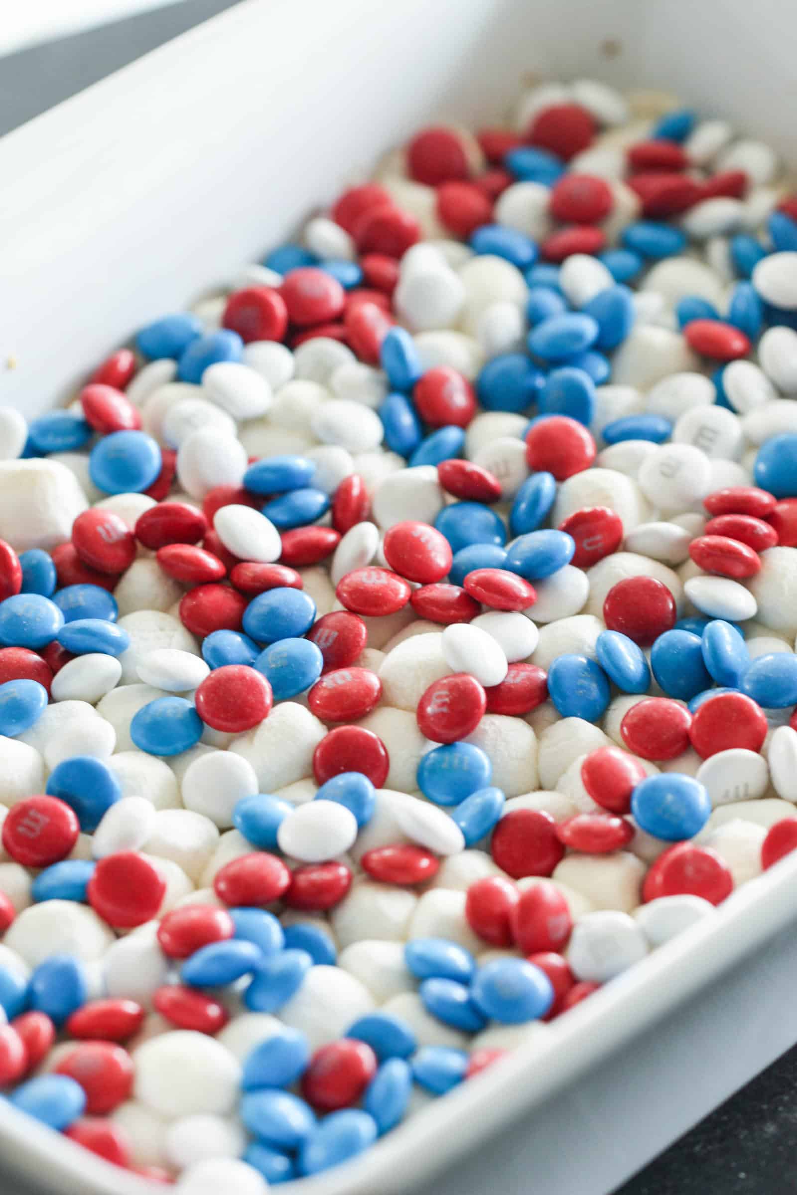 Red White and Blue M&M's for the top layer