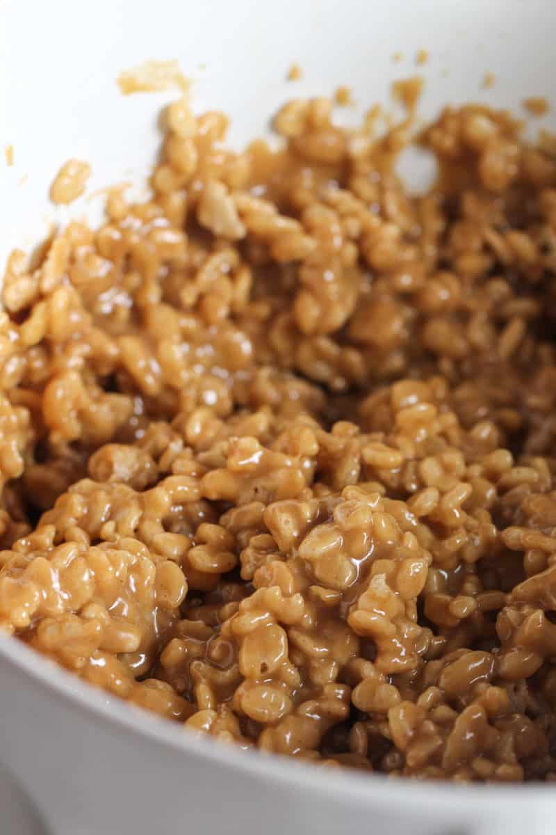 No bake peanut butter cookie batter ready to be rolled into balls.