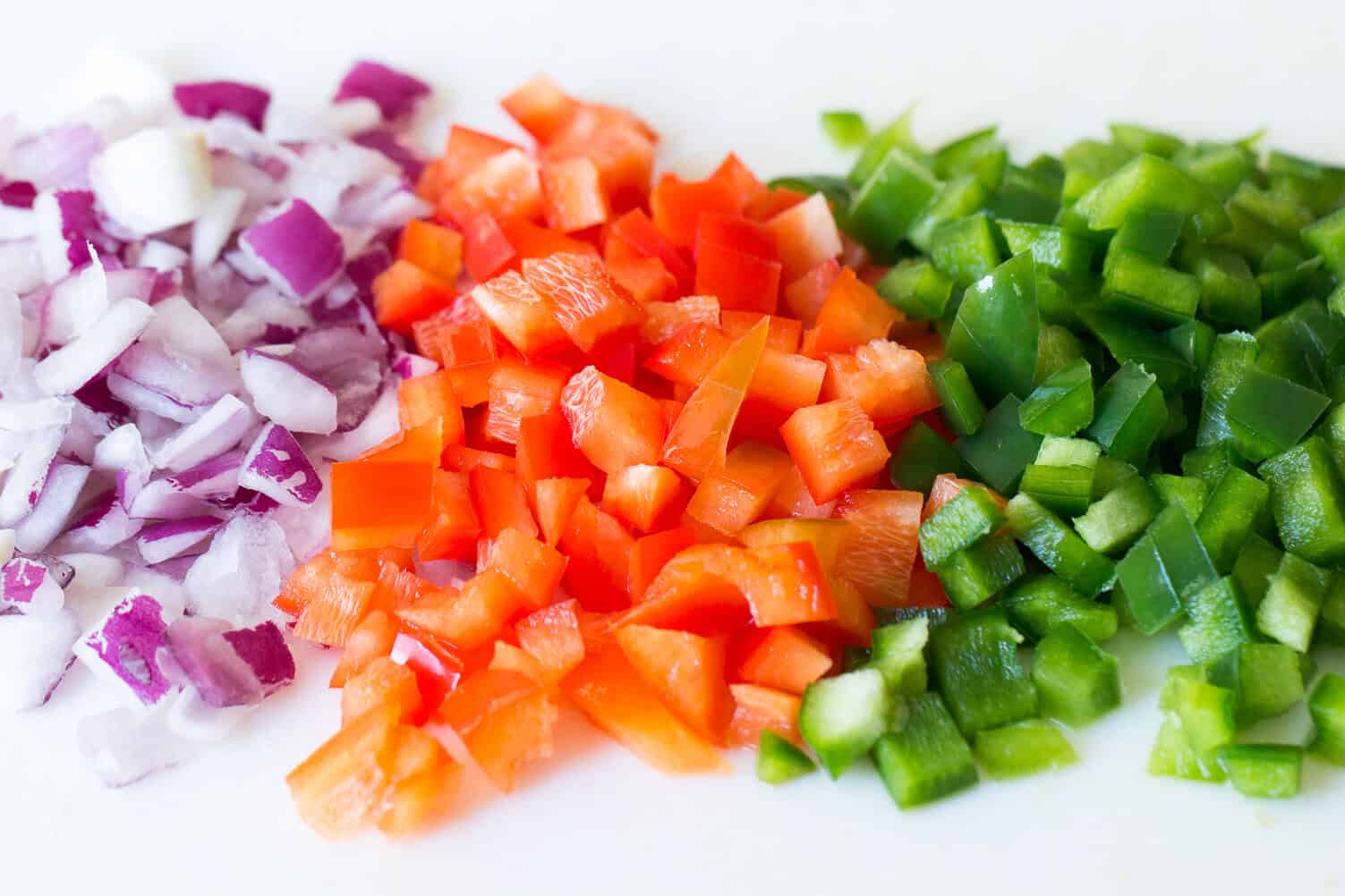 chopped veggies for Creamy Black Bean Salsa
