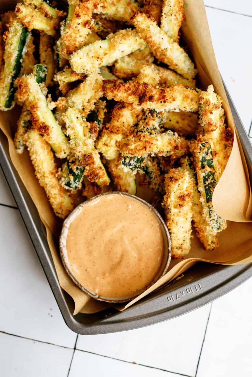 Crispy Zucchini Fries with Creamy BBQ Sauce Six Sisters' Stuff