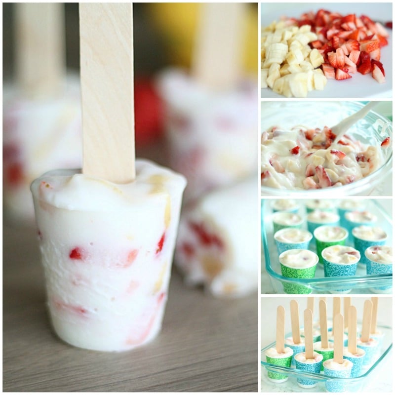 Delicious Strawberry Banana Frozen Yogurt Pops