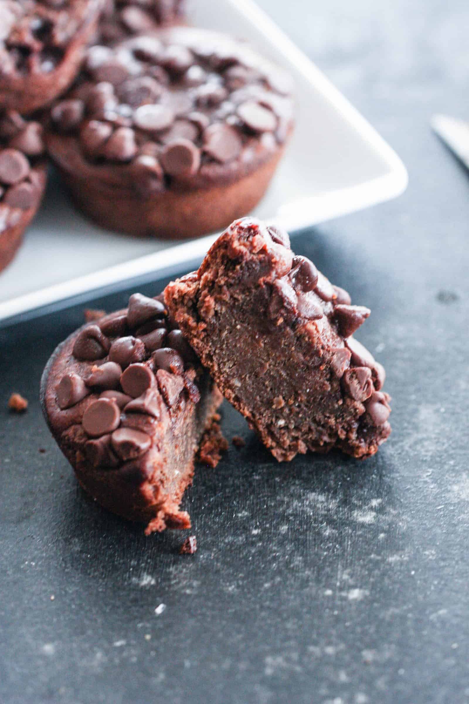 Chocolate Banana Blender Muffin cut in half