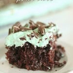 A slice of Thin Mint Poke Cake on a plate.