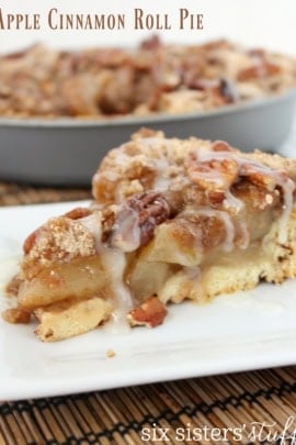 Slice of Apple Cinnamon Roll Pie on plate