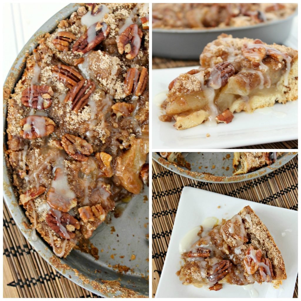 Cinnamon Roll Apple Pie with pecans on top