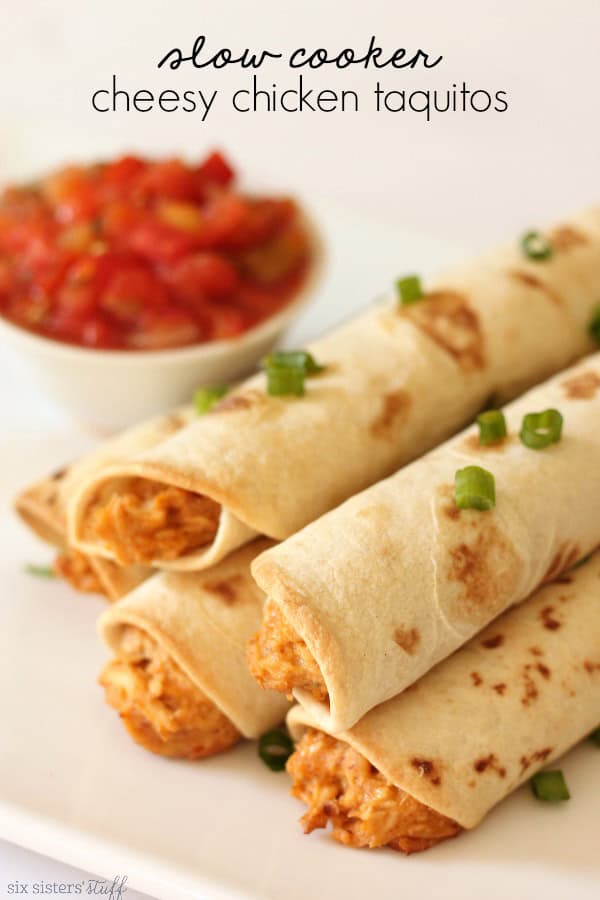 slow cooker cheesy chicken taquitos