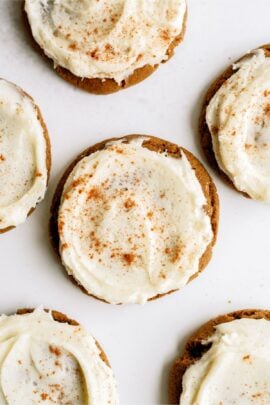 Top view of a Ginger Cookie with Eggnog Frosting.