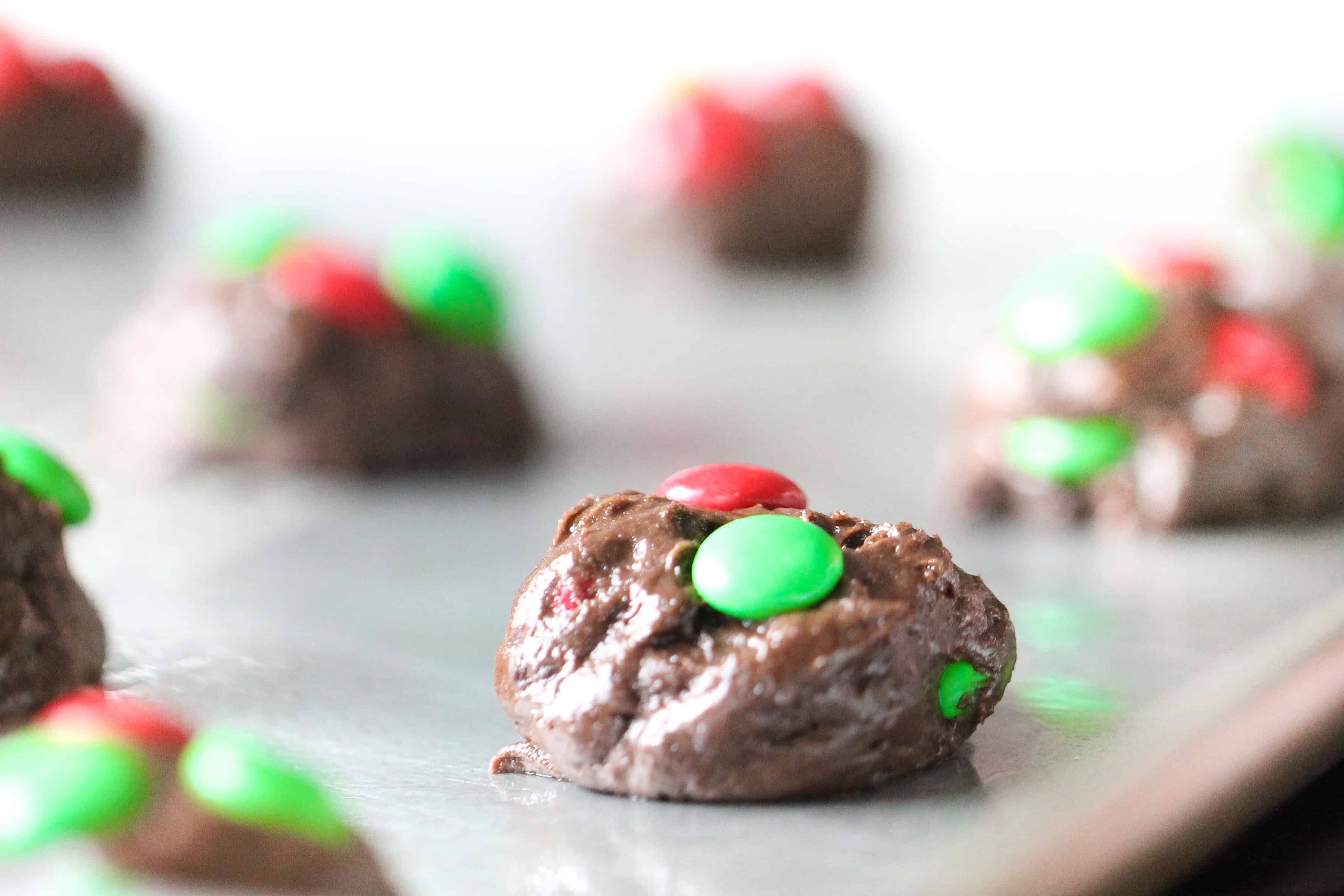 Cake Mix Christmas Cookie dough on baking sheet