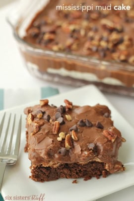 mississippi mud cake on a plate