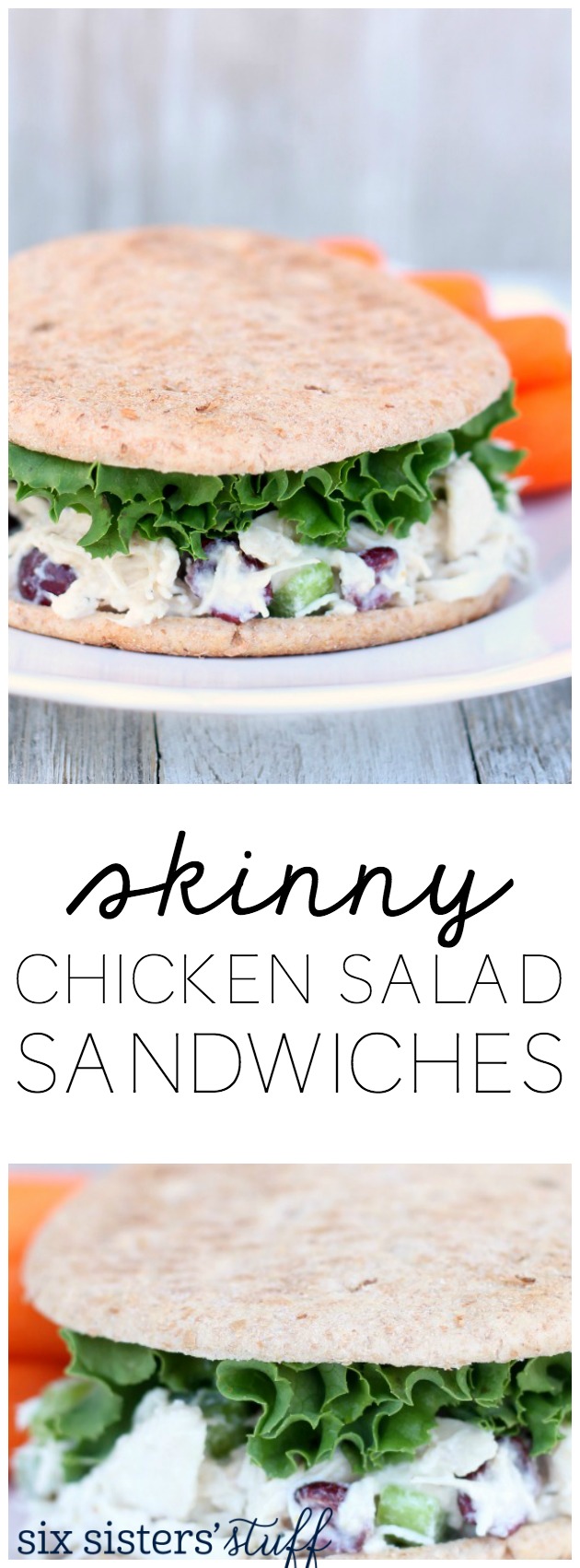 These Skinny Chicken Salad Sandwiches are loaded with veggies and protein! SixSistersStuff.com