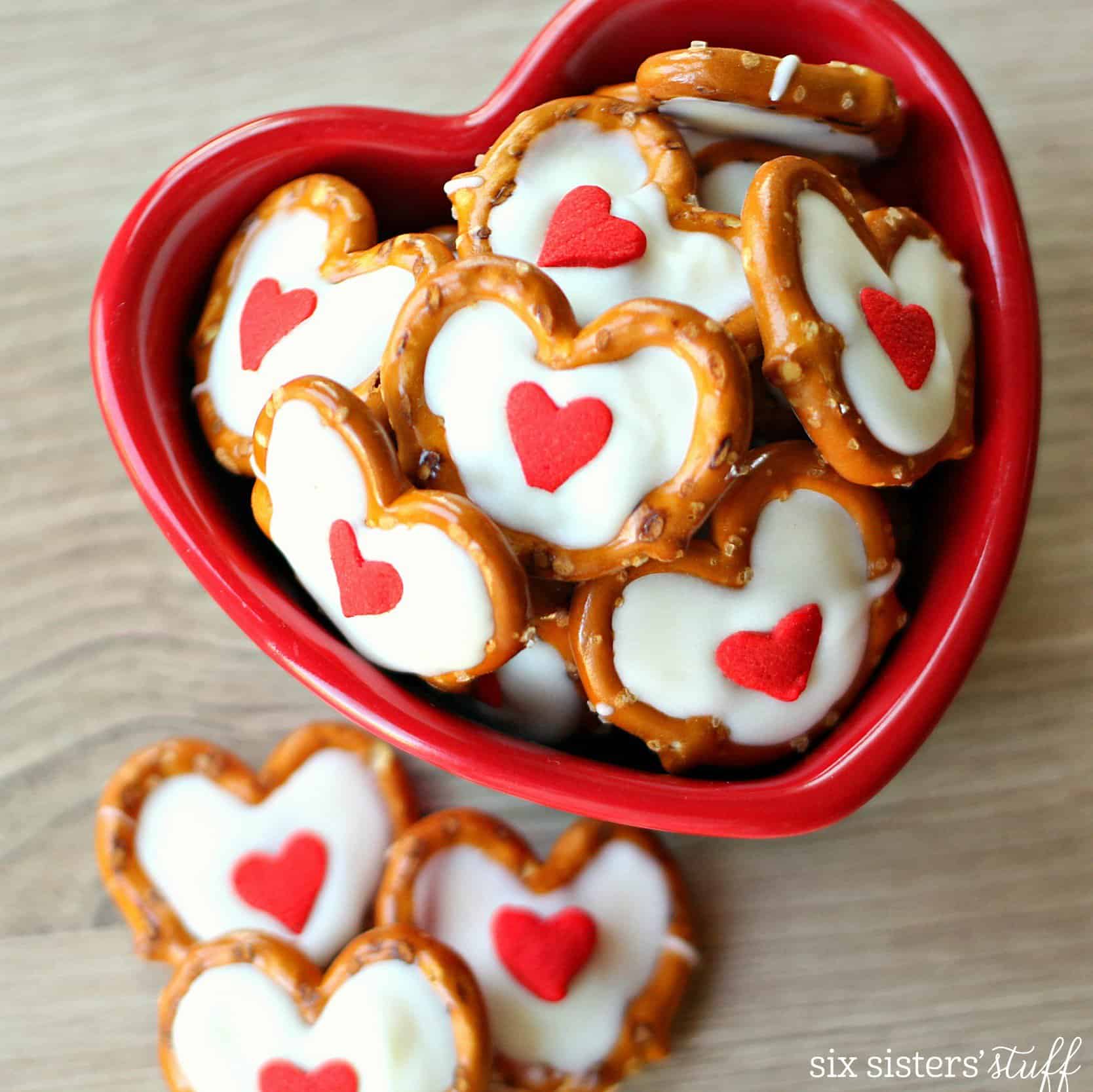 White Chocolate Pretzel Hearts - SixSistersStuff