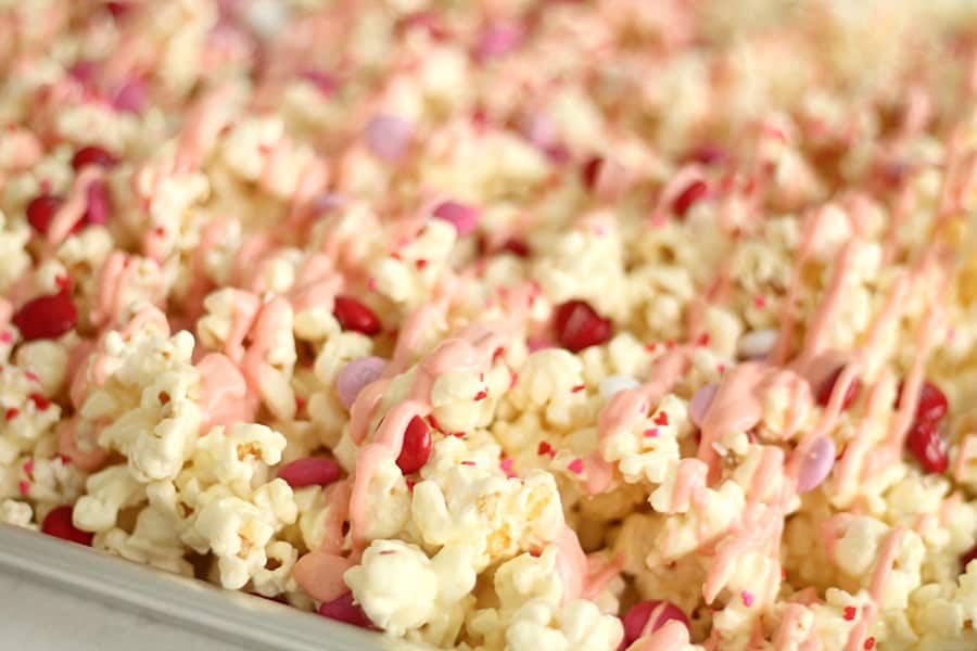 popcorn with candy and white chocolate