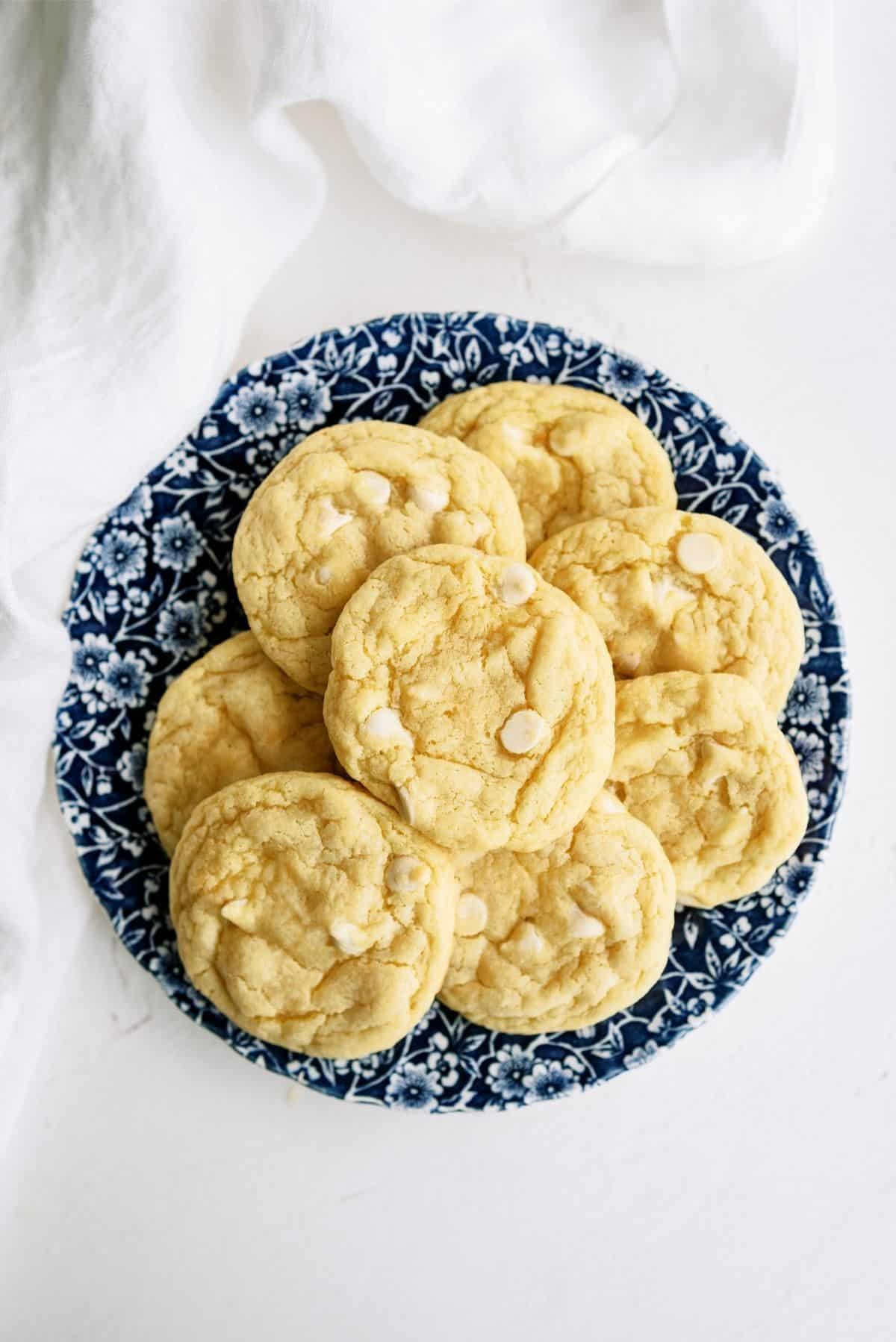 Plate of Lemon Cheesecake Pudding Cookies stacked