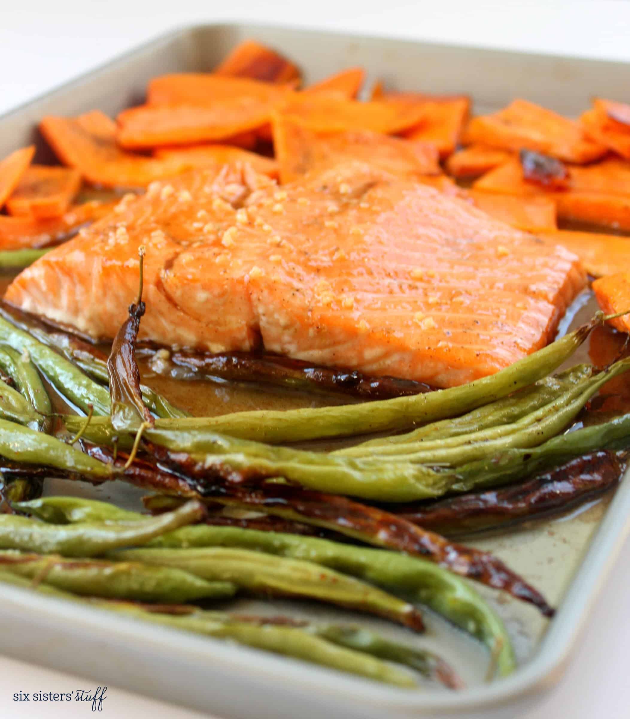 One Pan Honey Glazed Salmon and Veggie Recipe