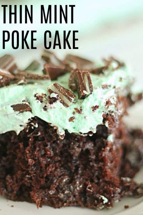 Slice of Thin Mint Poke Cake on a plate