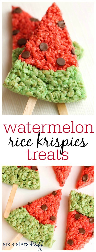 Watermelon Rice Krispie Treats | Six Sisters' Stuff