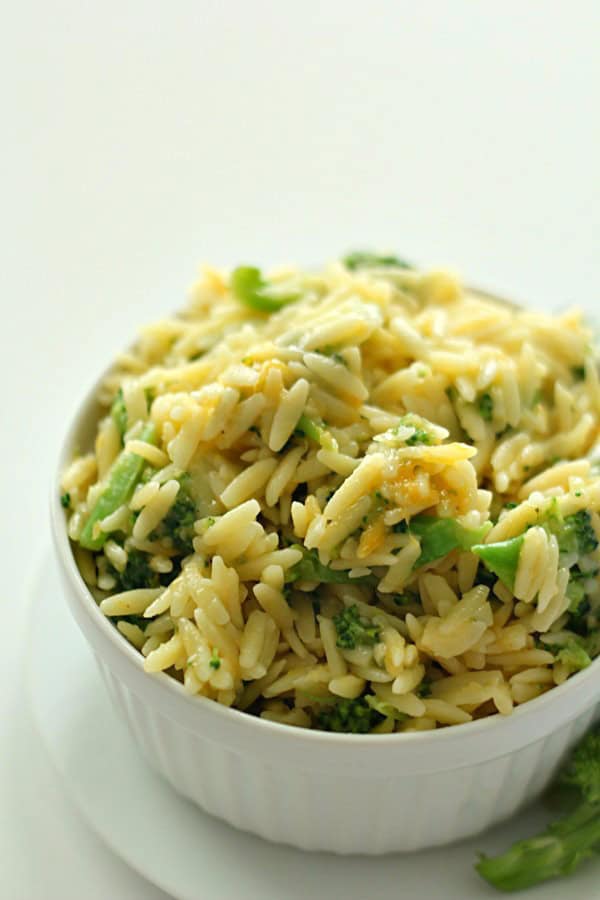 Broccoli and Cheese Orzo SixSistersStuff