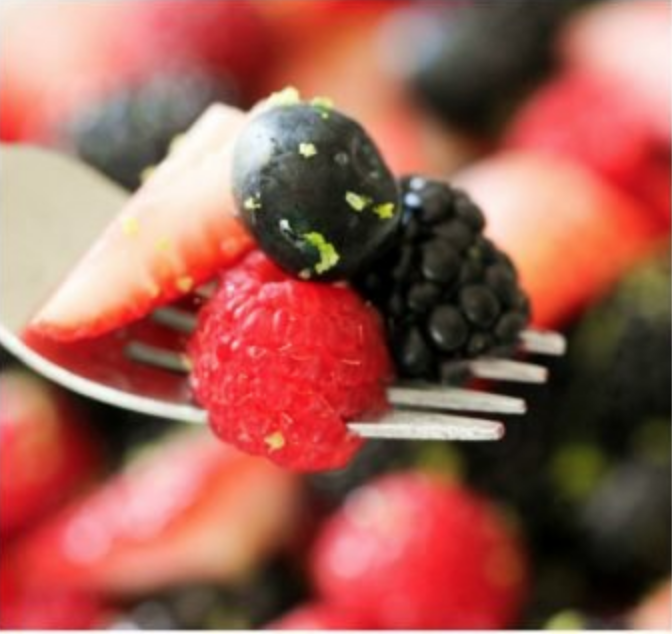 berry salad on a fork 