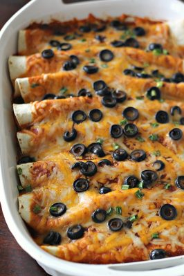 beef enchiladas out of the oven