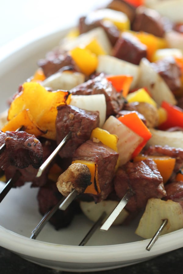 Balsamic Steak and Vegetable Kabobs on a serving plate