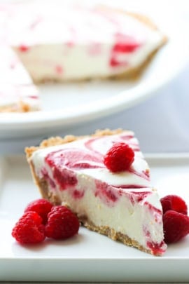 frozen raspberry lemon pie with raspberries