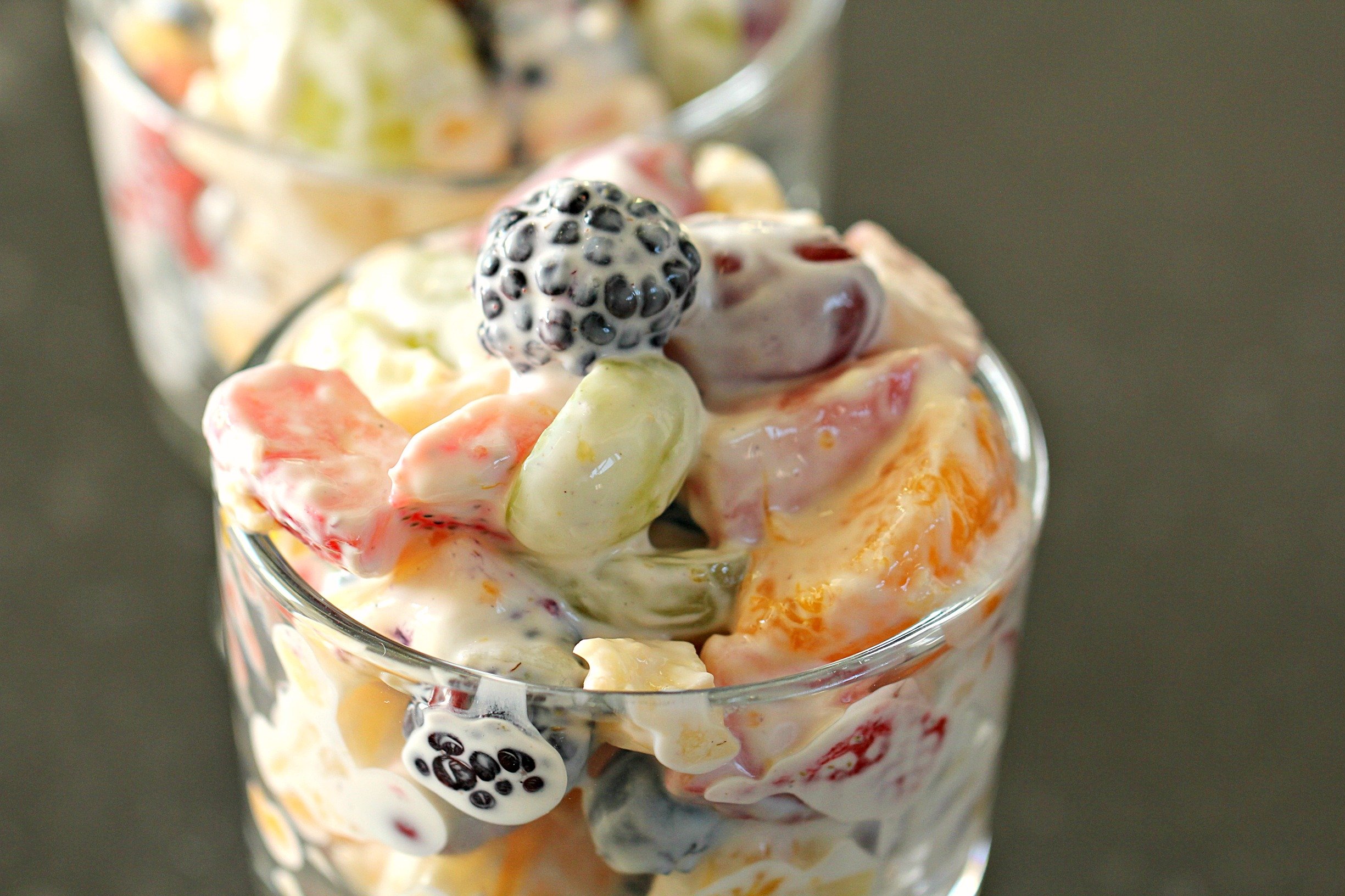 Greek Yogurt Fruit Salad in small cups