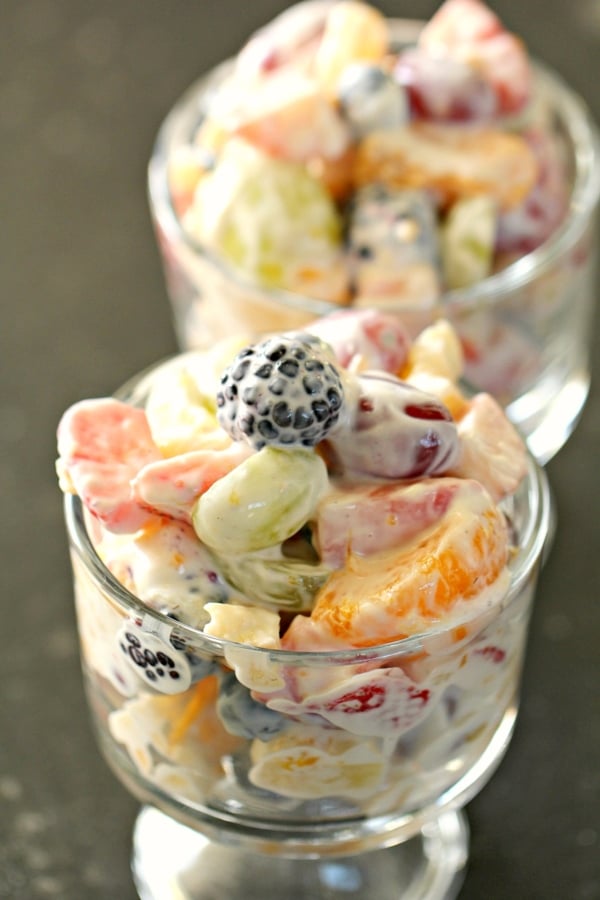 Greek Yogurt Fruit Salad in a small glass