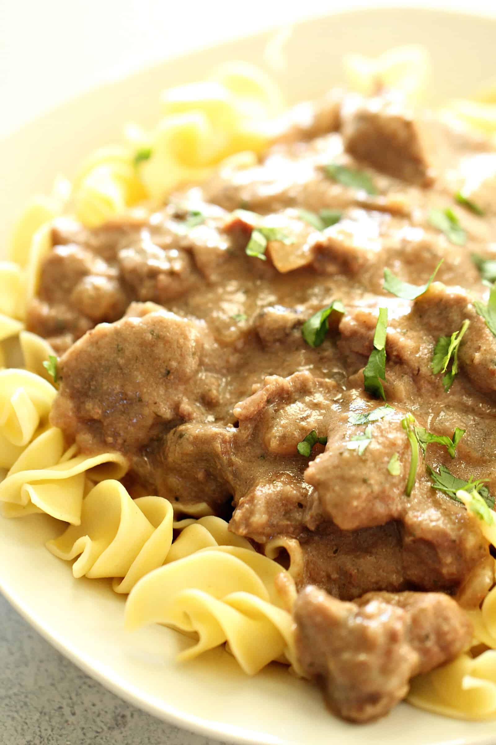 Slow Cooker Healthier Beef Stroganoff (no cream soups)