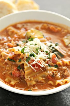 turkey sausage lasagna soup on six sisters stuff