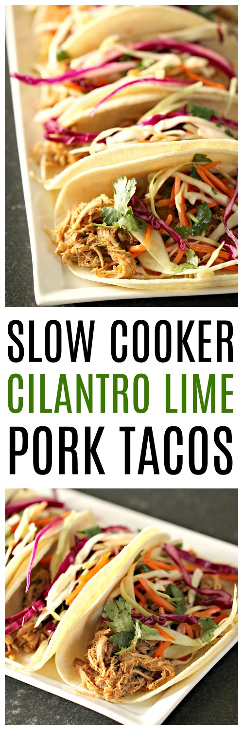 Slow Cooker Cilantro Lime Pork Tacos and Coleslaw