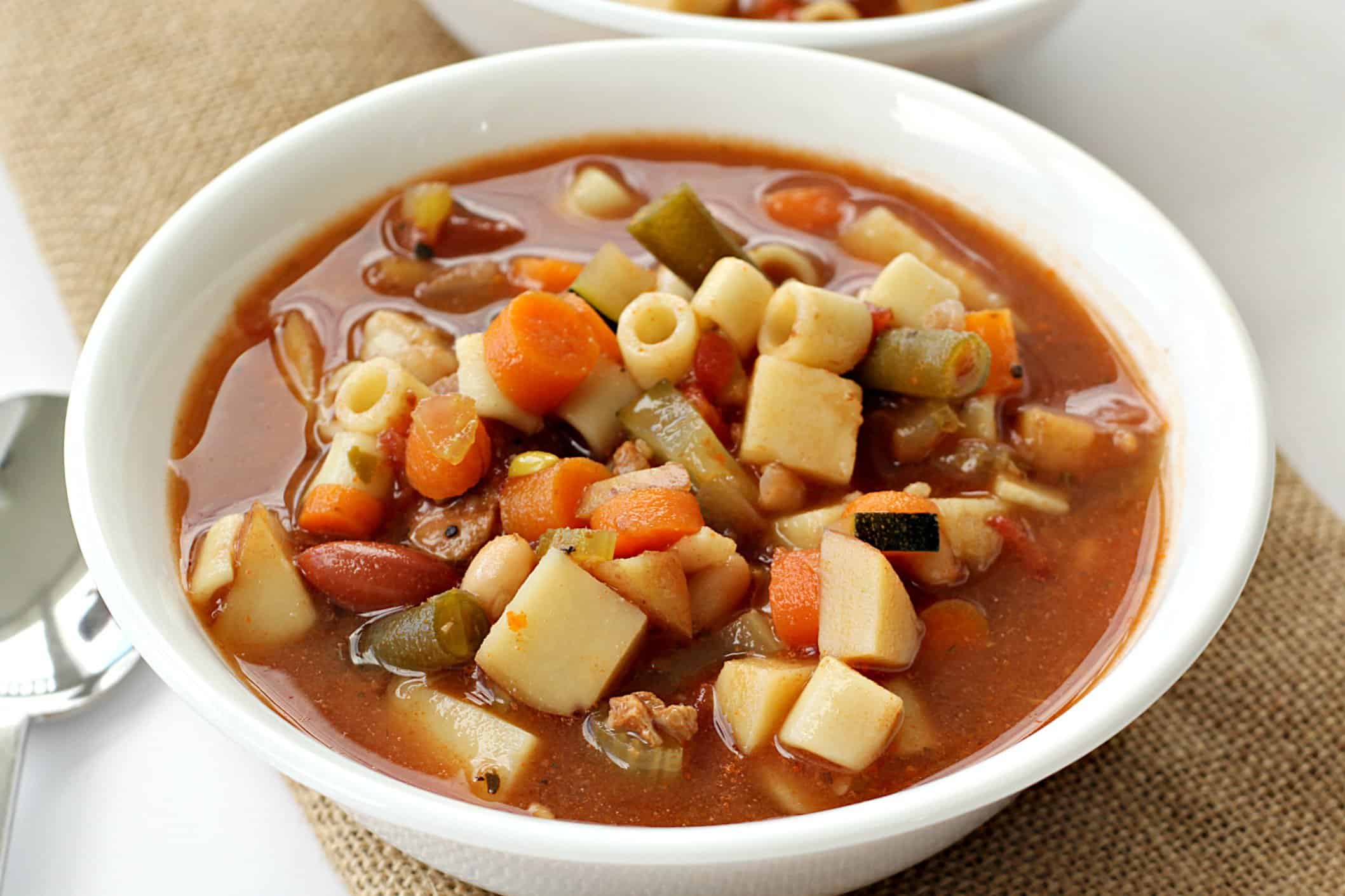 Slow Cooker Beef Minestrone Soup in a bowl