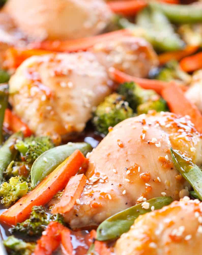 Close up of Sheet Pan Teriyaki Chicken and Vegetables